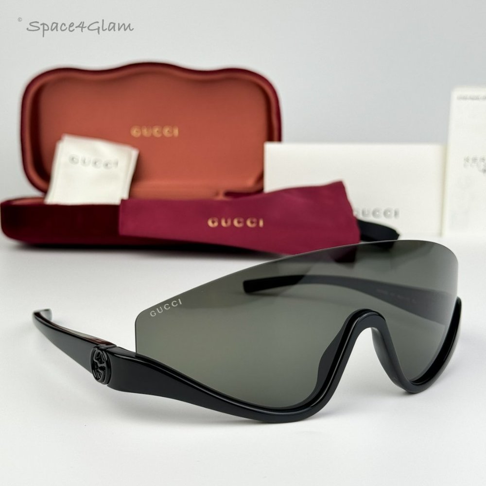 Gucci Women Sunglasses Black Grey Shield Mask GG1650S 001 NEW AUTHENTIC